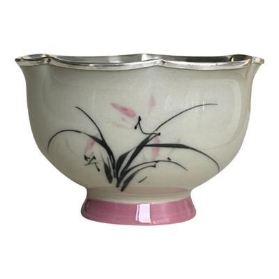 纯银时代手绘瓷包银足银雅致茶杯