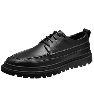 皮鞋男韩版潮流英伦低帮休闲鞋商务百搭黑色真皮鞋子厚底春季男鞋