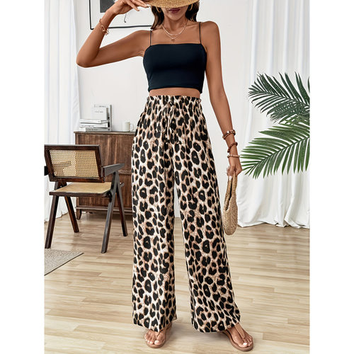 D 26701 Leopard print wide-leg casual pants 豹纹印花阔腿休闲