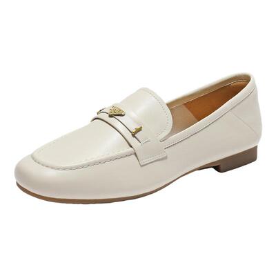 百丽羊皮英伦风乐福小皮鞋女新款软平底豆豆深口单鞋子E3C1DCA5