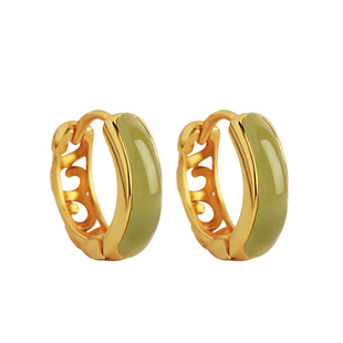 和田玉碧玉纯银花丝耳扣耳钉女金镶玉轻奢新中式国风玉石耳环耳饰