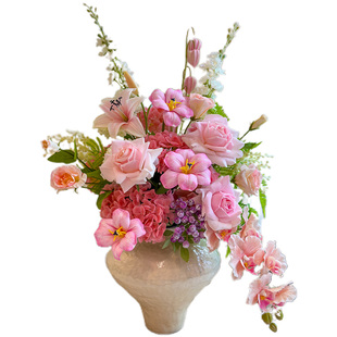 wo+高品质仿真手感保湿玫瑰绣球蝴蝶兰花束陶瓷花瓶桌面摆放装饰