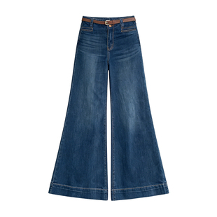 李李服饰港风a字版阔腿牛仔裤女2026春季高腰小个子拖地裤子