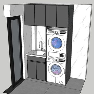 太空铝双机位洗衣柜洗衣机烘干机组合柜阳台柜一体盆洗衣盆