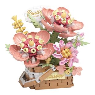 手工积木diy花拼装多肉盆栽花束玫瑰花篮情人女孩子礼物益智玩具