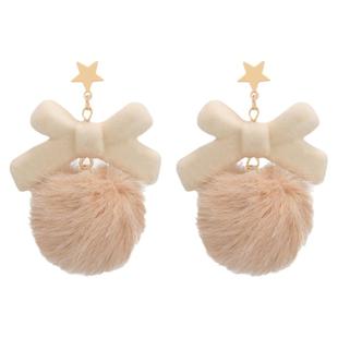 秋冬耳饰毛绒球耳夹女无耳洞温柔奶茶色蝴蝶结耳钉耳环茶系耳夹