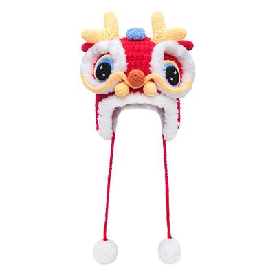 龙头帽婴儿diy材料包儿童红色醒狮帽子宝宝秋冬毛线手工编织礼物