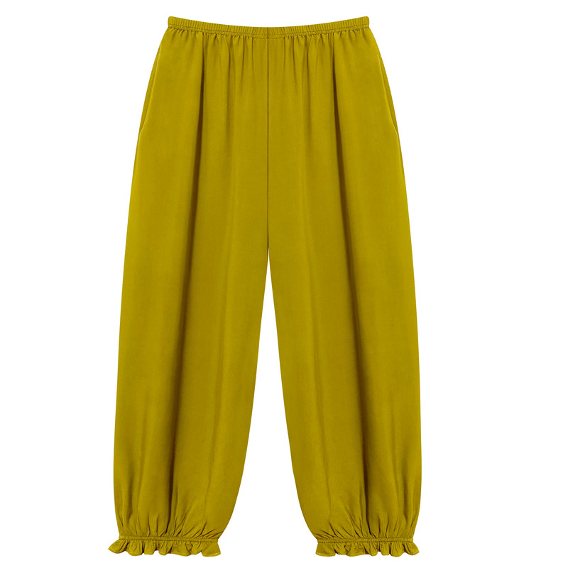 新款百搭休闲棉绸束脚九分裤夏季薄款纯色大码显瘦宽松时尚花苞裤