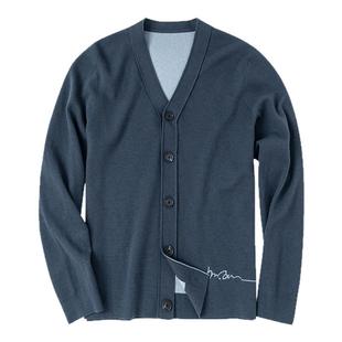 MrBu布先生双面异色字母提花开衫秋冬羊毛开衫保暖毛衣男BT15382