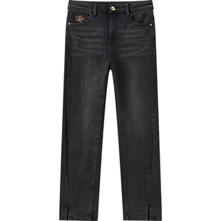 爱居兔春季新款高级感休闲时尚经典简约烟管裤牛仔裤