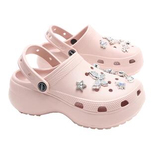 星期六粉色拖鞋女士休闲室内家居洞洞鞋防滑厚底增高EVA时尚凉鞋