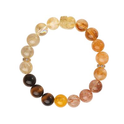 灵机麦玲玲【喜土】五福匀和貔貅手链女 黄阿塞水晶手串节日礼物