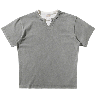 230G仿铜氨丝精致V领假两件叠穿毛感宽松短袖T恤MBBCAR窄幅