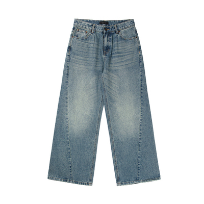 美式复古渐变牛仔裤宽松直筒阔腿