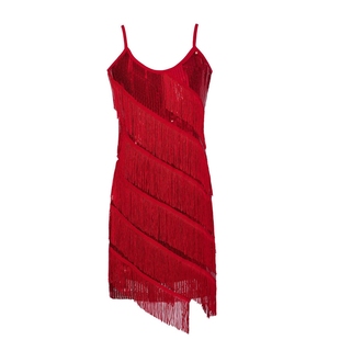 拉丁舞演出服女成人吊带亮片比赛舞蹈性感连衣裙摩登交谊现代舞黑