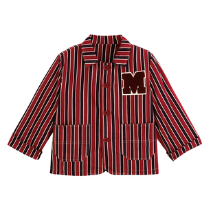 砚台家童装男童纯棉竖条纹西装外套薄款2026春季新款儿童红色夹克