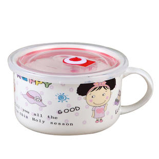 餐饮陶瓷泡面碗带盖密封冰箱微波炉保鲜盒学生卡通大号保鲜碗定购