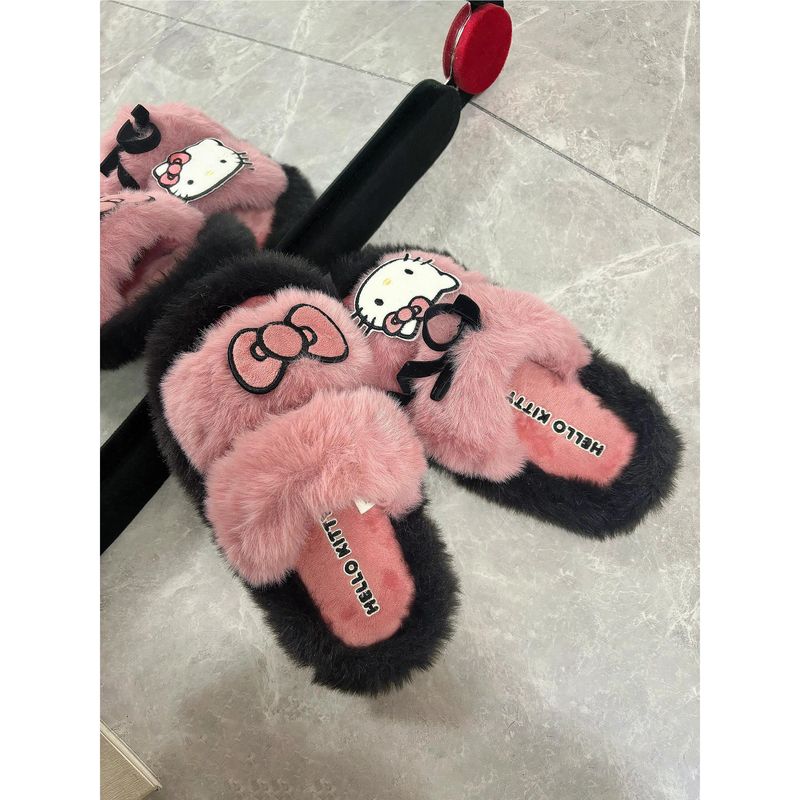 毛毛拖鞋女外穿厚底秋冬季时尚可爱哈喽Kitty居家棉拖高颜值保暖