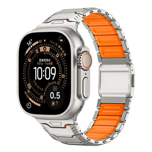 适用苹果ultra3手表表带s11/10/9/8/7运动applewatchultra2高级感iwatch新款磁吸硅胶轻奢纯钛合金属se夏天男