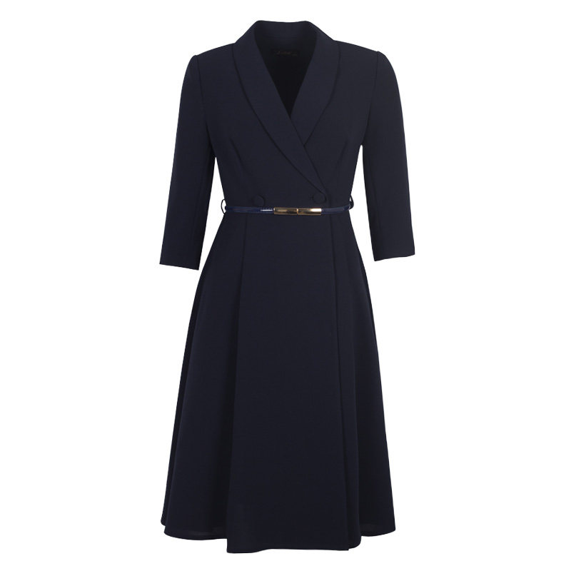 藏青西装连衣裙女春秋新款收腰职业装时尚女神范主持人上镜正装裙