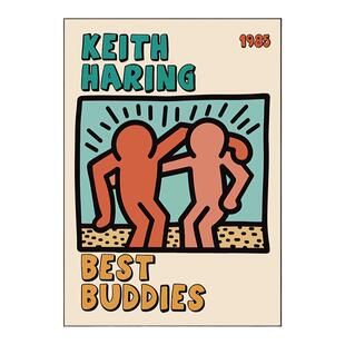 现代艺术线条凯斯哈林挂画Keith Haring街头涂鸦装饰画美国波普风
