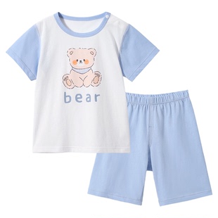 贝肽斯儿童睡衣夏季薄款冰丝男童短袖2025新款宝宝纯棉家居服套装