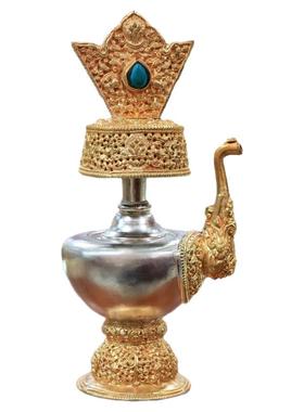 尼泊尔藏式铜鎏金鎏银贲巴壶摆件