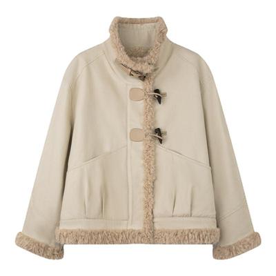 solighter毛毛拼接立领短外套