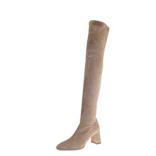 过膝长靴女2025新款秋冬方头粗跟高筒弹力绒面长筒靴高跟瘦瘦靴子