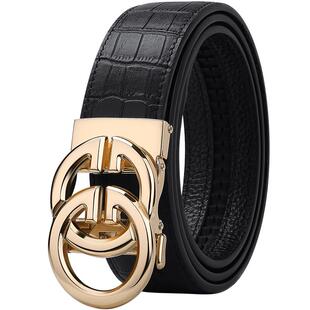 英皇保罗男士皮带真皮平滑扣头层牛皮品牌腰带年轻人时尚潮流裤带