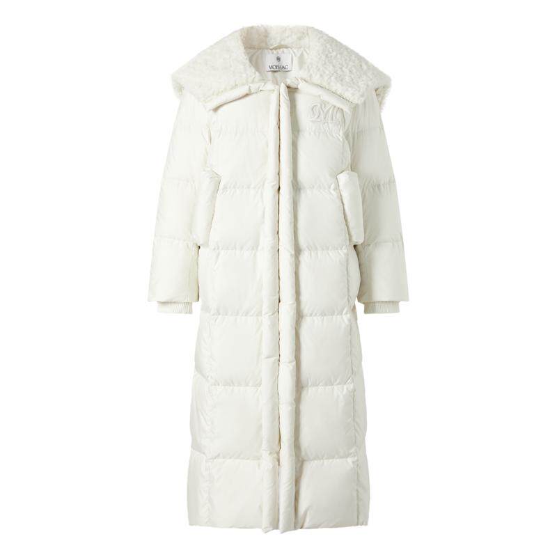 商场同款 摩萨克冬新款白鸭绒90连帽翻领长款羽绒服外套女