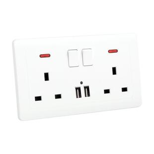 13a英式插座港版英标电制usb新加坡20a灯曲电掣面板白色