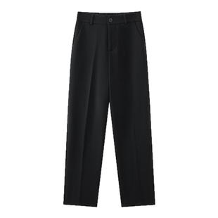 加绒直筒西装裤女2025秋冬新款高腰显瘦黑色垂感小个子九分烟管裤