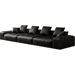 广巢 像素沙发意式黑色豆腐块大坐深方块皮艺直排大气客厅组合B