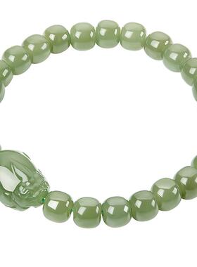 六桂福和田玉貔貅手串月光般透亮