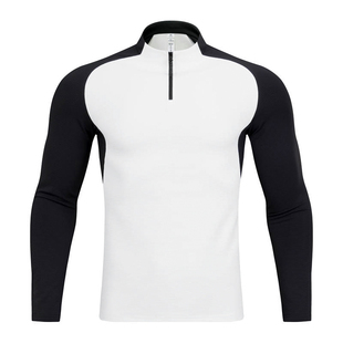 2025秋冬季户外梯级纹长袖拼色半拉链男士高弹力跑步健身衣骑行服