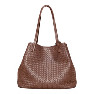 食草堂托特包水染植鞣皮编织包大容量单肩通勤包轻奢小众高级织锦