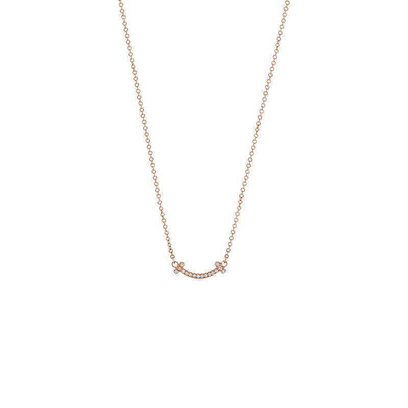 【自营】中古99新Tiffany蒂芙尼T系列18k玫瑰金镶钻迷你微笑项链