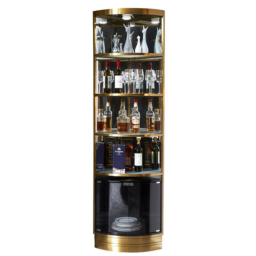 碧桂园轻奢不锈钢酒柜家用客厅转角柜玻璃三角柜扇形墙角靠墙酒柜