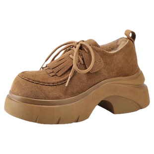 星期六加绒高跟勃肯乐福鞋女款2025新款秋冬英伦风小皮鞋保暖单鞋