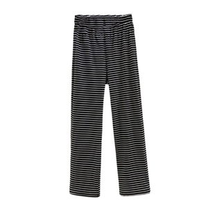 德绒黑白条纹休闲裤女秋冬高腰外穿长裤家居裤大码睡裤加绒阔腿裤