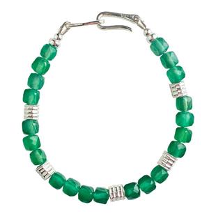 青松自在。天然巴西绿玛瑙纯银手链 原创设计方糖显白手串女礼物