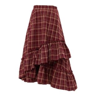 美式复古圣诞不规则红色格子半身裙2025冬季新款宽松设计感A字裙