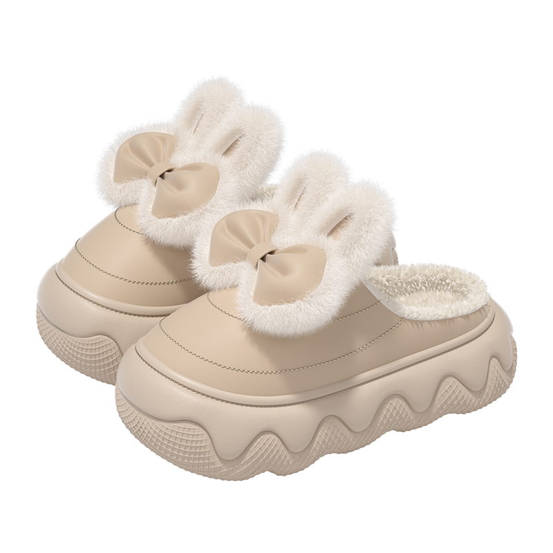 甜美蝴蝶结棉拖鞋女童2025冬季新款室内居家毛绒保暖厚底亲子棉鞋