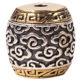 藏银六字真言桶珠 文玩串珠饰品材料精美祥云隔珠diy手串项链配件