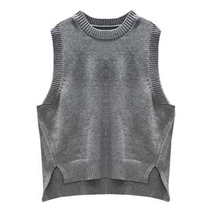 中长款秋冬新款韩版简约休闲宽松毛衣女百搭针织无袖圆领马甲背心