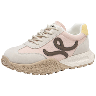 大东德训鞋女2026春季新款时尚简约系带平底中跟百搭圆头休闲女鞋