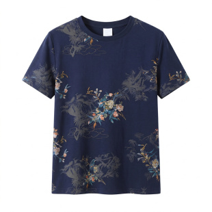 时尚花朵印花短袖t恤女夏季新款宽松显瘦休闲大码体恤百搭上衣服