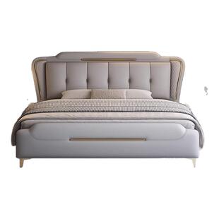 现代轻奢真皮床1.5主卧双人床1.8米高端大床意式简约储物软包婚床