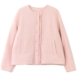 GESGOO原创设计木耳边粉色含棉外套保暖女春秋百搭宽松小个子上衣